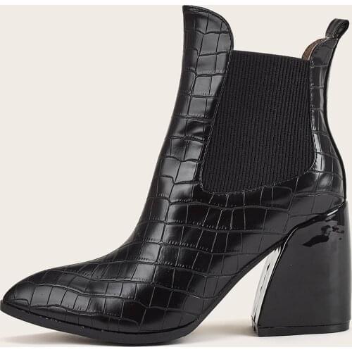 Autumn Winter Boots women PU Black Ankle Boots For Women Thick Heel Slip On Ladies Shoes Boots High Heel Shoes