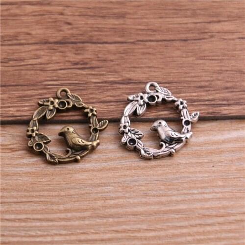10pcs 19*21mm Antique Two Color Metal Alloy Birds Charms round Chandelier Component Fit Earring Making