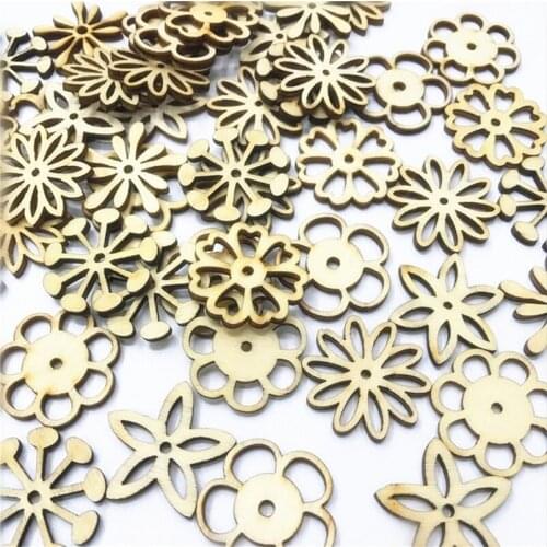 100PCS Flower Leaf Hollow Flower Pattern Craft Wooden Scrapbooking Art Collection for Handmade Sewing Home Wood DIY Crafts