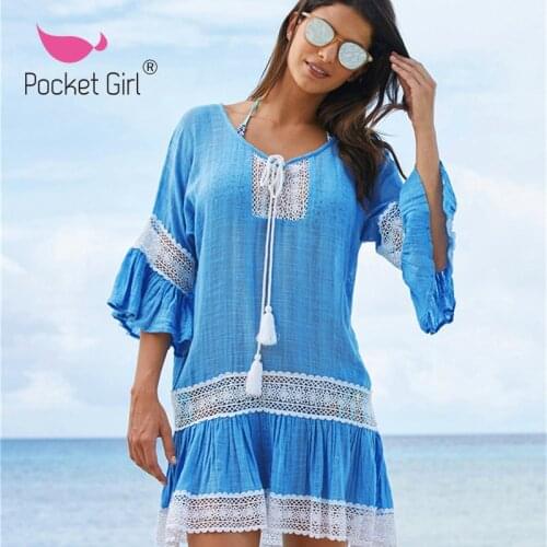 Pocket Girl 2020 Women Summer Lady Cover Ups Bathing Suit Beach Wear Bikini Cover Up Tassel Hollow Crochet Swimsuit Beach Dress