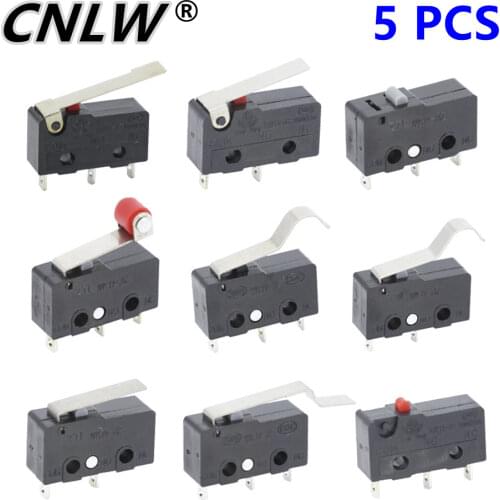 5PCS Mini Micro Limit Switch NO NC 3 Pins PCB Terminals SPDT 5A 125V 250V 29mm Roller Arc lever Snap Action Push Microswitches
