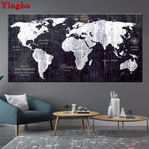 5D Diamond Painting Rhinestone Diamond Mosaic Vintage World Map DIY Full Square Round Diamond Embroidery For Office Living Decor