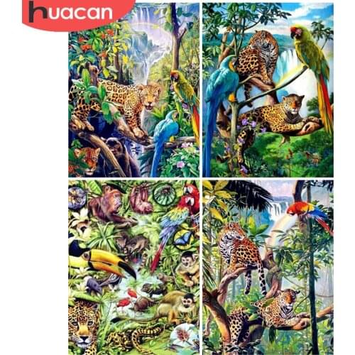 HUACAN Diamond Painting Leopard Animal 5D Diamond Embroidery Mosaic Parrot Cross Stitch Kits Handcraft Gift