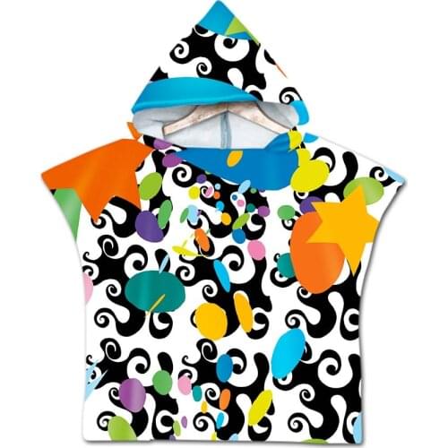 Free shipping Gift Cute Cartoon Smile Flower Stars Dots Print Baby Kids Poncho Towel Swim Bath Beach Hooded Towel Cape