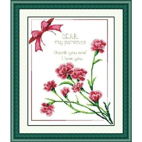 FREE Shipping Top Quality counted cross stitch kit I love you parents carnation, mothers day gift