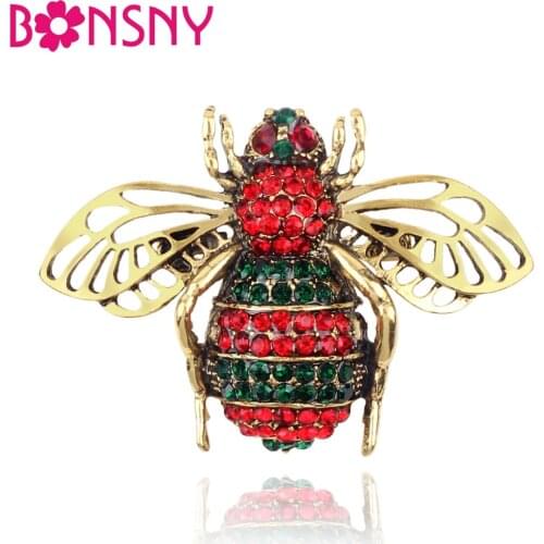 Bonsny Rhinestone Alloy Shiny Bee Insect Brooches Clothes Scarf Jewelry Pin For Women Lady Decoration Accessories Novelty Gift