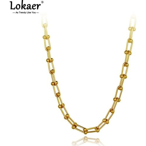 Lokaer Hiphop/Rock Stainless Steel Geometry Pendant Necklace For Women Trendy Chain Link Choker Necklace Jewelry Цепочка N21064