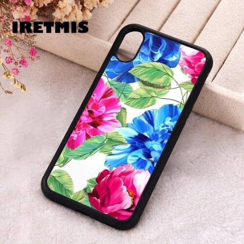 Iretmis 5 5S SE 2020 Phone Cover Case for iPhone 6 6S 7 8 Plus X Xs XR 11 12 Mini Pro Max Rubber Silicone Red And Blue Flowers