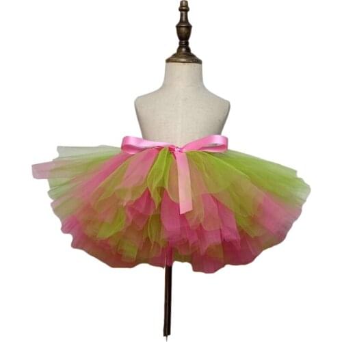 Girls Fluffy Tutu Skirt Dance Tutu Skirt Green and hotpink Ball Gown Girls Birthday party costume Clothing