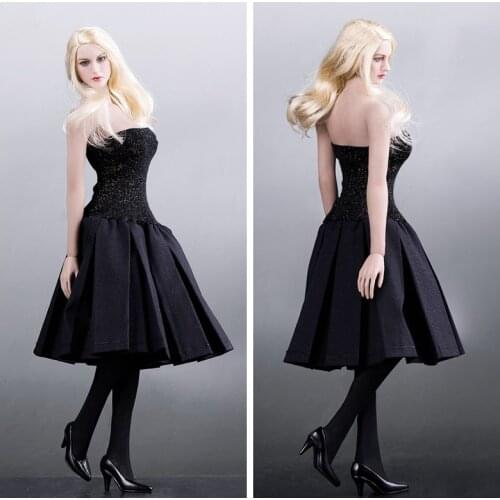 ESTARTEK 1/6 Female Clothes Accessories British Style Strapless Black Dress Suit for For 12" Big Chest Body Action Figure DIY