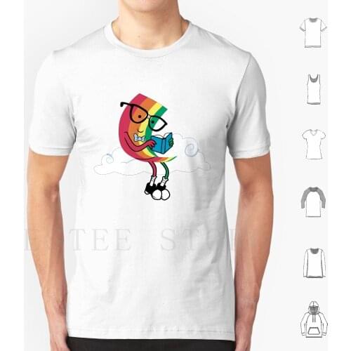 Reading Rainbow T Shirt Print Cotton Reading Rainbow Rainbow Color Funny Smart Nerd Geek Dorky Book Books Cloud Cute 80S