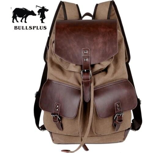 European American canvas outdoor travel backpack large capacity backpack retro leisure mens climbing bag with crazy horse skin