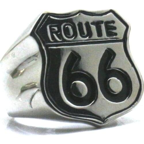 Size 8 to Size 15 Men Boy 316L Stainless Steel Cool Biker Route 66 Classic Black Font Ring