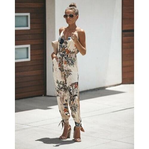 Summer Women Jumpsuits 2019 New Women Summer Sleeveless V-Neck Strap Backless Jumpsuit Lace Up High Waist Slim Jumpsuits