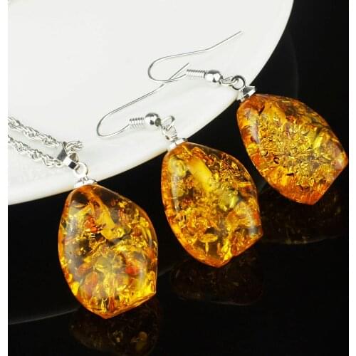 Tear Drop Baltic Simulated Synthetic Pendant Necklace Earring Wedding Womens Jewelry Set L40801 luxury jewelry fashion sets