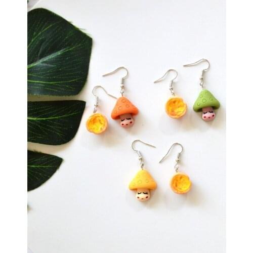 Korean East Gate Emulational Food Cute Earrings Creative DIY Cartoon Mushroom Egg Tart Asymmetrical Earrings For Children Gifts
