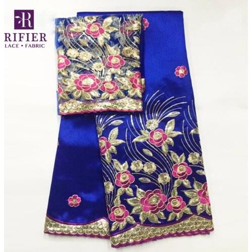 Royal Blue Embroidered George Fabric With Net Lace African Sequins George Evening Dress Lace Material Gold Line Guipure George