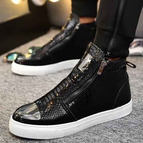 Sneakers Men High Top Microfiber Platform Shoes Brand Fashion Shoes Black PU Hot Footwear Male Vulcanize Shoes