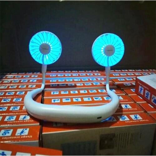 Discoloration lamp LED Portable USB Rechargeable Neckband Lazy Neck Hang Style Dual Cooling Mini Fans