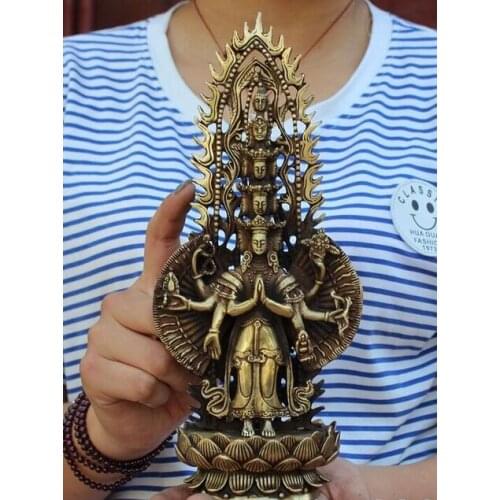9" tibetan buddhism brass Avalokitesvara Kwan-Yin GuanYin buddha goddess statue