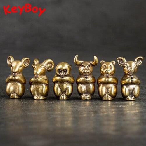 Brass Animals Decoration Keychains Pendants Jewelry Mouse Cow Tiger Tiger Rabbit Dragon Snake Horse Goat Monkey Chicken Dog Pig