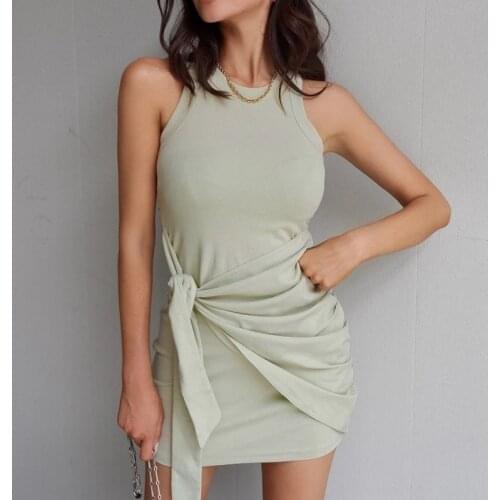 Summer Sexy Tank Mini Dress Women 2021 Fashion Shirring Peplum Tight Casual Bodycon Knitted Vestidos Asymmetrical Tank dress