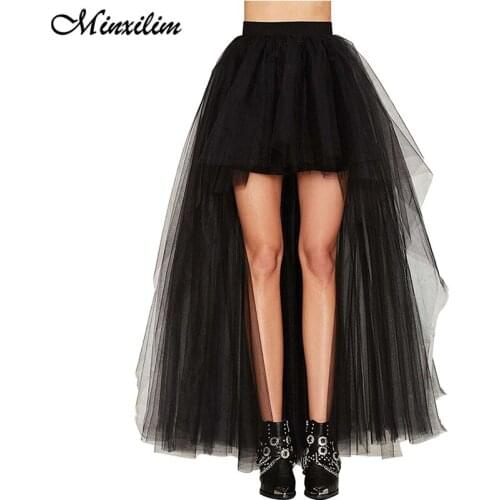 Minxilim Sexy Solid Irregular Mesh Tulle Elegant Long Skirt Elastic High Waist Skirts Women Ladies Autumn Skirts Party Asymmetry
