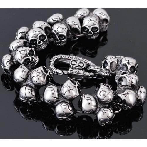Gothic Skeleton Mens Bracelets 2020 Punk Rock Skull Head Bracelet For Men 20/22CM Long Stainless Steel Hand Jewelry Dropshipping