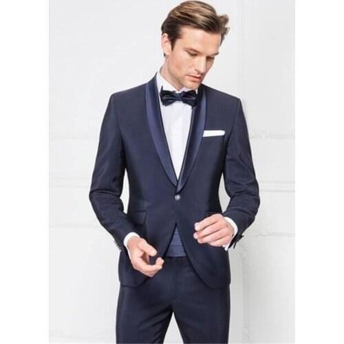 New Men’s Suit Smolking Noivo Terno Slim Fit Easculino Evening Suits For Men Formal navy blue shawl lapel business blazers groom