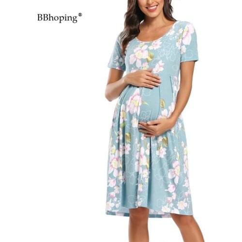 Pregnancy Clothes Maternity Dress Mama Floral Short Sleeve Casual Maternity Dresses Fit Comfortable Soft Pregnant Baby Shower