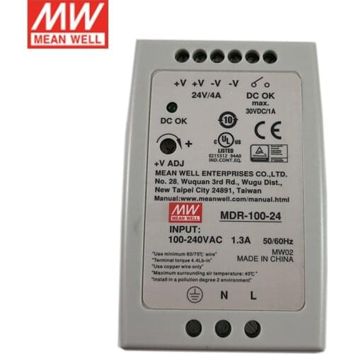 Original MEAN WELL MDR-100-24 96W 24V DIN Rail Switching Power Supply 110V/220VAC to 24V DC 4A Power Unit PSU SMPS Transformer