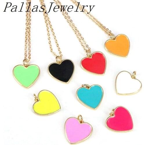 10Pcs Mix color enamel pendant,heart shape color enamel charm pendant necklace fashion jewelry