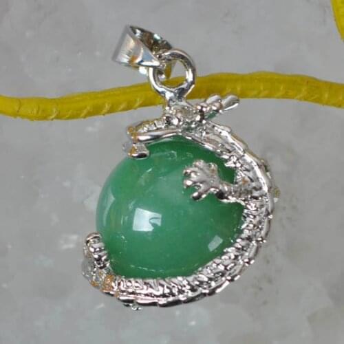 Dragon Pendant Natural Stone 16MM Round Bead Green Aventurine Fit Necklace For Men Women Jewelry Gift Earrings Gem K1911