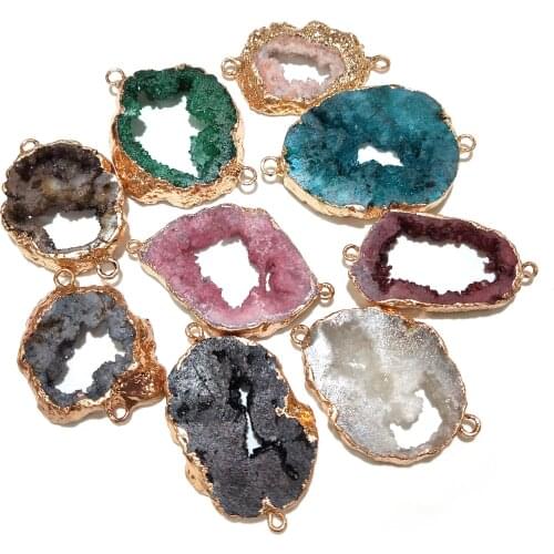 Natural Stone Crystal Pendants irregular shape Double hole connector for Jewelry Making DIY Necklace Bracelet Accessories