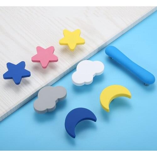 PQB Children Rubber Door Handles Cute Pink Heart Star Moon Cloud Kitchen Cabinet Knobs and Handles Furniture Handle Drawer Pulls