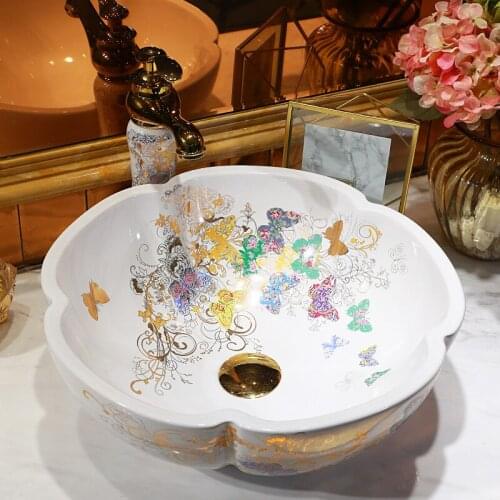 Luxury bathroom vanities chinese Art Counter Top ceramic hand wash basin cabinet bathroom sinks