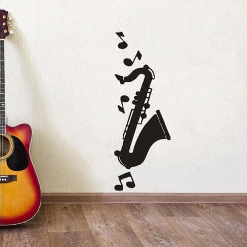 Saxophone Musical Instrument Wall Art Sticker Music Studio Creative Decoration Saxophone With Music Note Vinyl Wall Decal AZ689