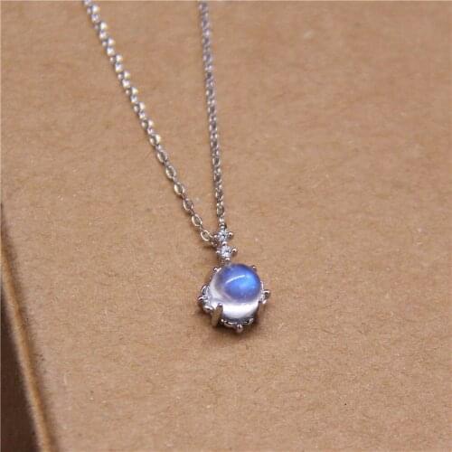 Blue Moonstone Pendant S925 Pure Silver Necklace Hollow Flower Shaped Flash Cz Clavicle Chain Necklaces for Women Fine Jewelry