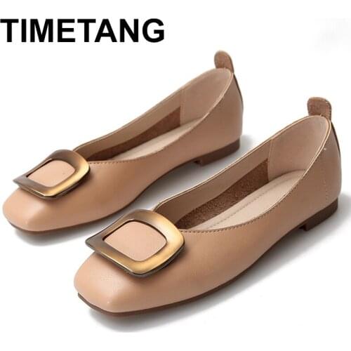 TIMETANG 2021autumn new fashion simple solid color flat shoes women comfortable square toe casual shoesE859