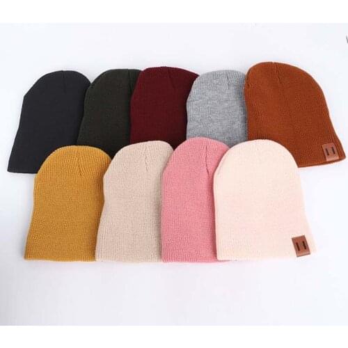 Adult childrens knitted woolen caps autumn and winter solid color warm baby knitted caps all-match parent-child models