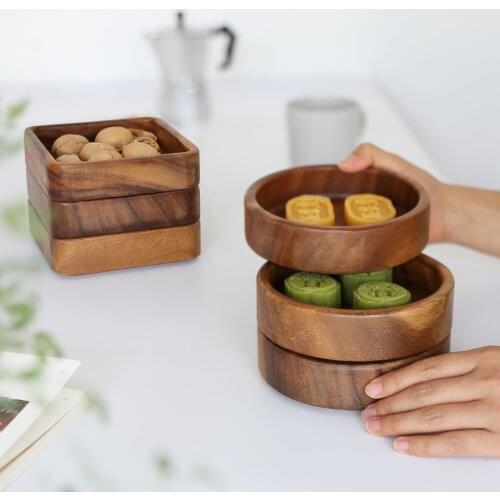 30/5000 Japanese tableware household dim sum plate walnut plate square tray small round bowl creative snack dry fruit plate