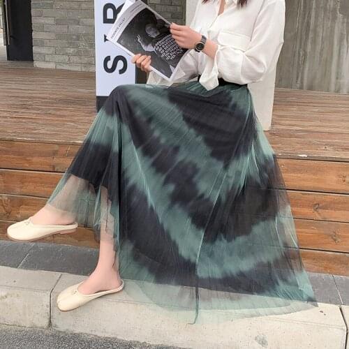 NYFS Japanese Style Woman elegant womens skirts Net yarn Long beach pleated skirt saias femininas