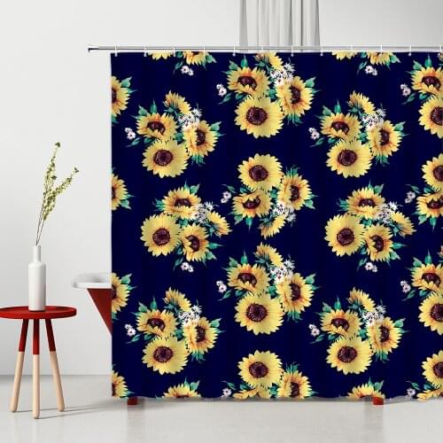 Plant Shower Curtains Sunflower Printing Pattern Waterproof Polyester Fabric Bathtub Decoration Photography Background