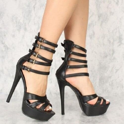 Original Intention Stylish Women Sandals Buckles Open Toe Thin Heels Sandals Fashion Summer Black Shoes Woman Plus Size 4-20