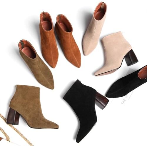 2020 New Hot Cow suede Women Ankle Boots 22-26.5cm Casual pointed toe Winter Shoes Solid Color Zipper leather boots women