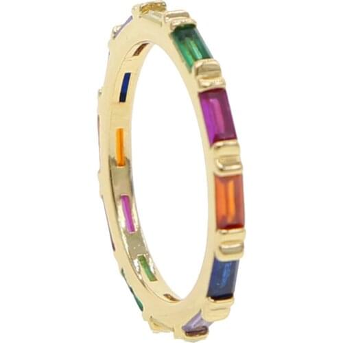 Thin Baguette Ring Brand Engagement band rainbow Stone Ring For Women Fashion gold filled colorful elegance CZ jewelry gifts