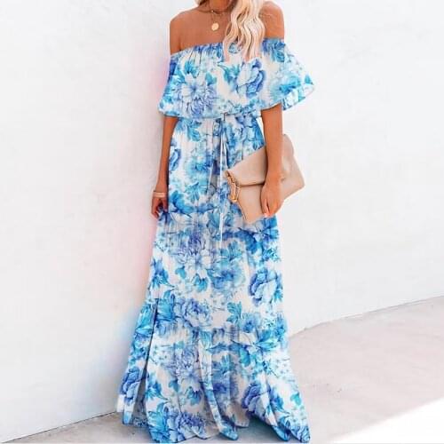 2020 Multicolor Bikini Cover-ups Off Shoulder Ruffled Loose Summer Maxi Dress Women Plus Size Beach Wear Swim Suit Cover Up A324