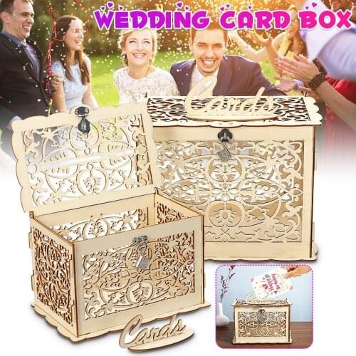 1Pc Hollowed-carved Wooden Wedding Card Box Birthday Party Supplies Money Storage Container