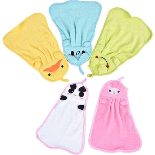 1PC Children Nursery Hand Towel Soft Plush Cartoon Animal Hanging Bathing Towel