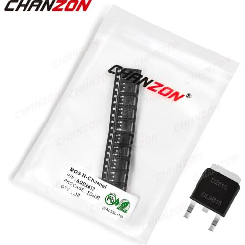 10pcs AOD2810 TO-252 N-Channel SMD Mosfet Bipolar Junction Transistor BJT SIC Mos Fets Triode Tube 46A Integrated Circuits